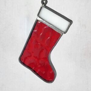 VTG Handmade Stained Glass Christmas Stocking Sun Catcher 5.5" MCM Holiday Decor